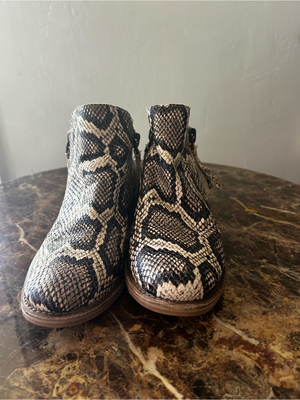 Gianni Bini Black & Cream Snake-Print Ankle Booties